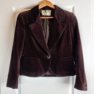 Vintage Jaeger Brown Velvet Grosgrain Trim One-Button Blazer